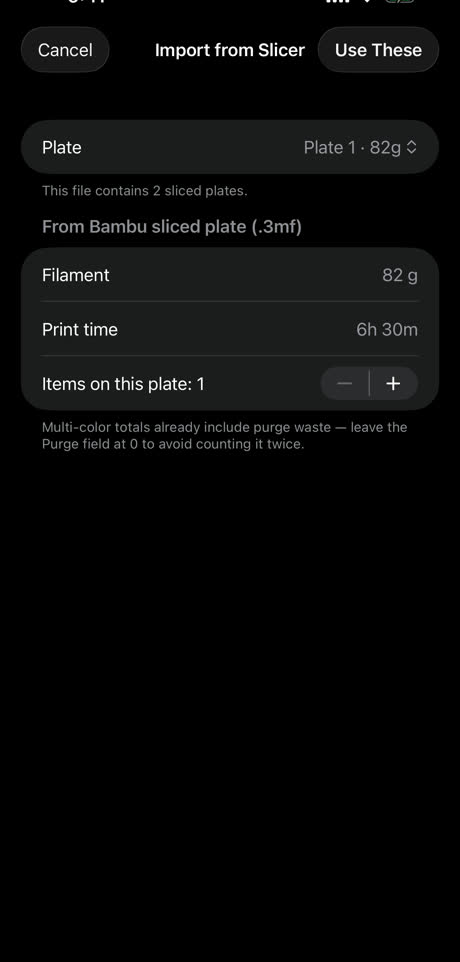 Importing a sliced file so grams and print time fill themselves in.
